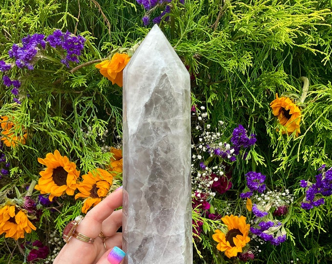 Lavender Fluorite Crystal Generator ~ Large 5 lb. Tower ~ 14" Tall ~ Pastel Purple & White Colors ~ Fast Free Shipping