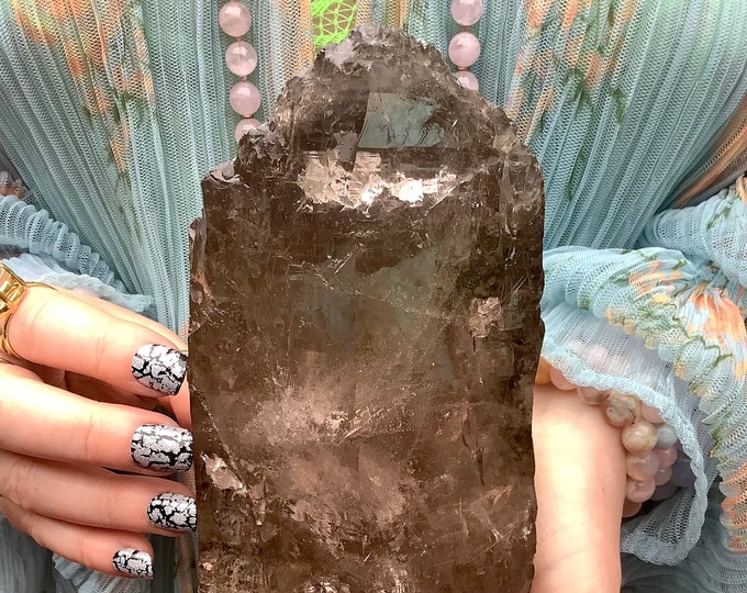Smokey Himalayan Nirvana Glacial Ice Quartz Crystal Cluster ~ 3 lb. 6 oz. ~ 8" Long ~ Golden Rutilated Inclusions ~ Fast Free Shipping, USA