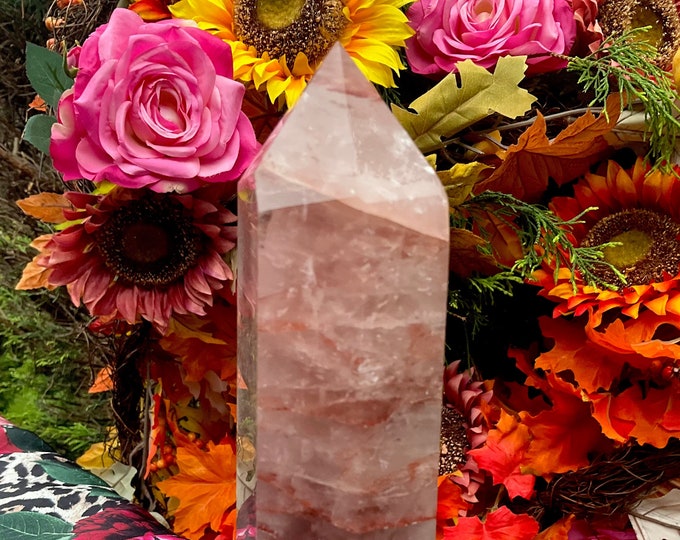 Red Phantom Quartz Crystal Generator ~ 2 Lb. 8 oz ~ 8" Tall Tower ~ Colorful Red & White Colors ~ Stunning Inclusions ~ Fast Shipping