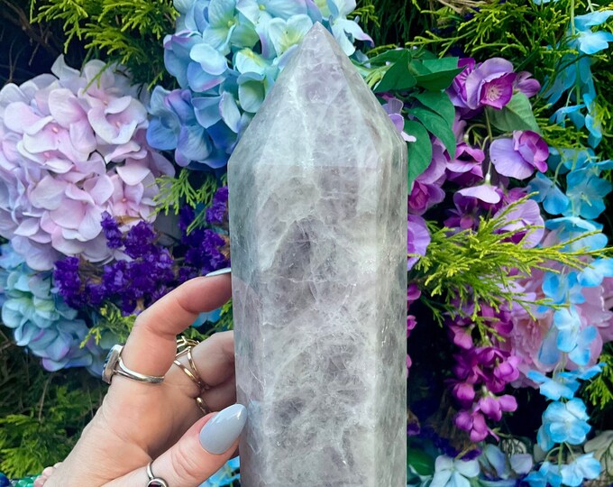 Rainbow Fluorite Generator ~ Large 5 lb. 13 oz. ~ 9" Tall Tower ~ Lavender, Purple, White Swirling Hues & Colors ~ Free Standing