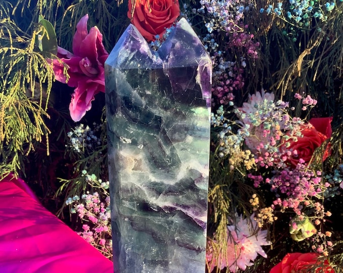 Rainbow Fluorite Crystal Twin Flame Generator ~ Large 1 lb. 10 oz. ~ 8" Tall ~ Swirling Colors ~ Stunning Display ~ Fast & Free Shipping USA