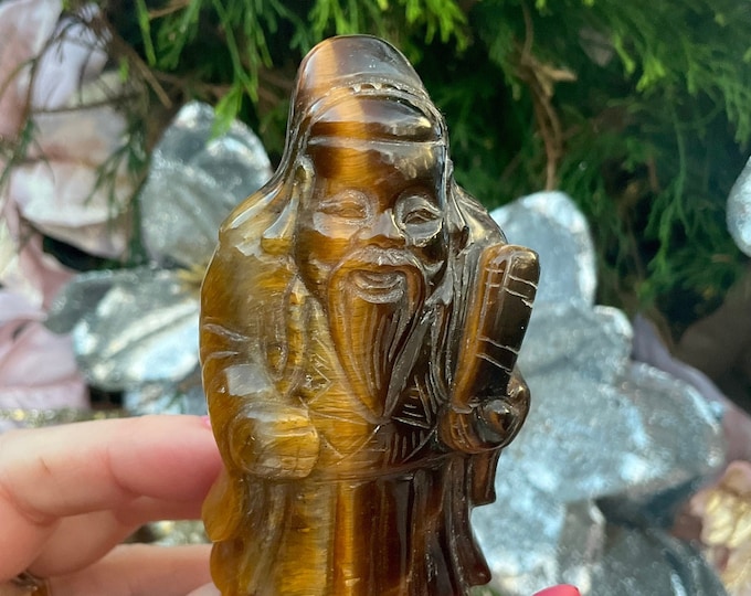 Tigers Eye Wiseman Crystal ~ 3 1/2" Tall ~ Vintage Stunning Colors, Display Gemstone ~ Hand Carved & Polished from Japan ~Fast Free Shipping