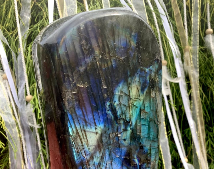 Labradorite Freeform Polished Crystal ~ Large 4 lb. 5 oz. ~ 7" Tall ~ Flashing Electric Blue & Gold Colors ~ High Quality