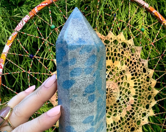 K2 Azurite In Granite Crystal Generator ~ Large 1 Lb. 5 oz. ~ 6 1/2" Tall Tower ~ Sparkling Blue Colors ~  Fast Shipping