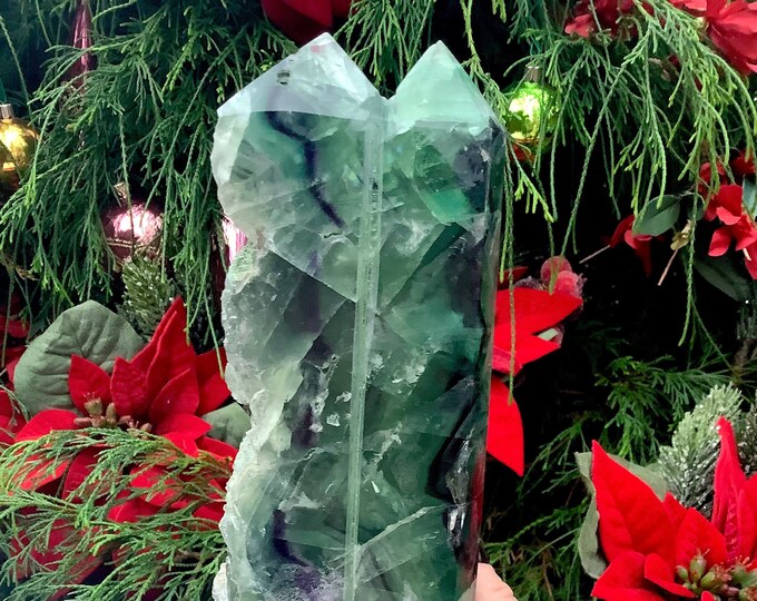 Rainbow Fluorite Crystal Twin Flame Generator ~ Large 2 lb. 14 oz. ~ 8" Tall ~ Swirling Blue & Green Colors ~ Fast Shipping