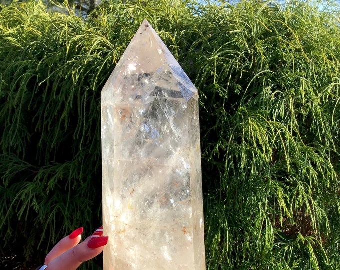 Quartz Crystal Generator Large 7 lb. 4 oz. Tower ~ 12" Tall ~ White Ghost Clouds ~ Ultra Clear Sparkling Rainbow Inclusions ~ Fast Shipping