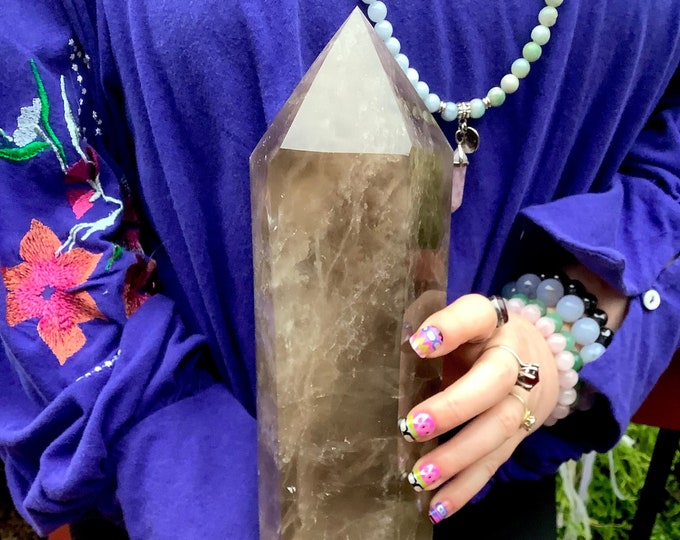 Smokey Quartz Crystal Generator ~ Large 9 Lb. 11 oz. ~ 14" Tall Tower ~ Stunning Home Decor Display ~ Fast & Free Shipping from U.S.A. ~