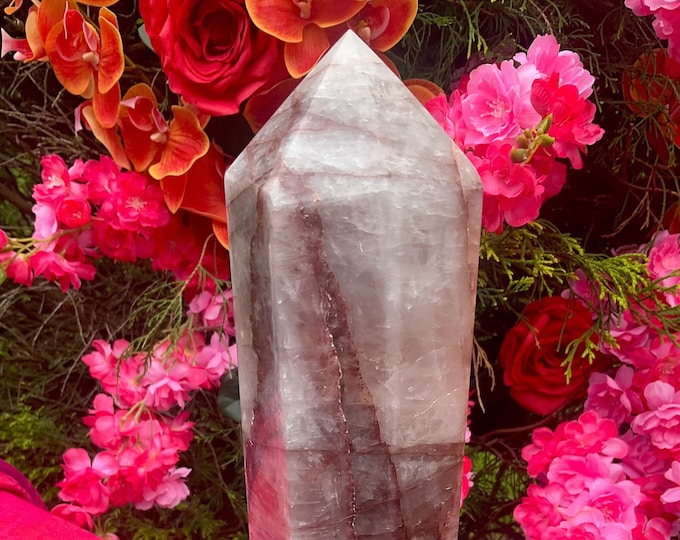 Red Phantom Quartz Crystal Generator ~ 5 Lb. 15 oz ~ 11" Tall Tower ~ Colorful Red & White Colors Stunning Inclusions ~ Fast Shipping, U.S.A