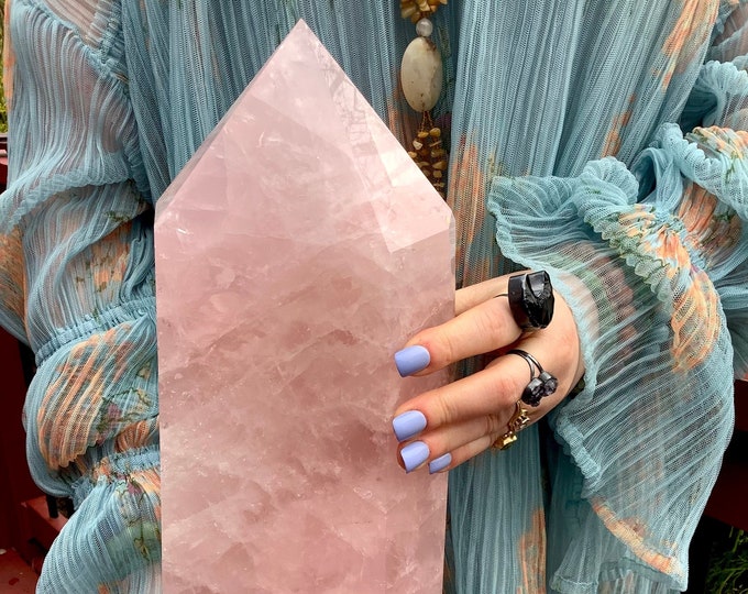 Rose Quartz Crystal Generator ~ Large 18 Lb. 6 oz. ~ 16" Tall ~ Pink Quartz Tower ~ Reiki, Feng Shui, Altar, Home Decor