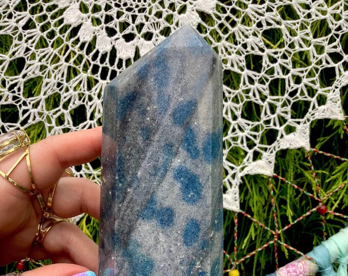 K2 Azurite In Granite Crystal Generator ~ Large 1 Lb. 8 oz. ~ 6 1/2" Tall Tower ~ Sparkling Blue Colors ~ Fast Shipping