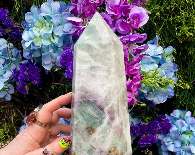 Rainbow Fluorite Crystal Generator ~ Large 7 lb. ~ 11" Tall ~ Purple, White Swirling Colors ~ Pretty Pastel Hues ~ Fast & Free Shipping, USA