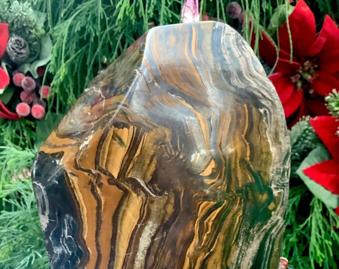 Tigers Eye Freeform Crystal ~ Large 11 Lb. ~ 8" Long ~ Sparkling Golden-Red-Brown Black Color Stone ~ Reiki Display ~ Polished to Perfection