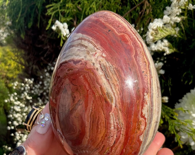 Hand Carved Rainbow Jasper Crystal Egg with Ornate Stand