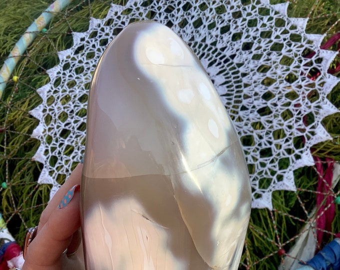 Orca Agate Freeform Crystal Large 3 Lb. 13 oz. Stone ~ 6" Long ~ Stunning Blue Black & White Colors ~ Handheld Cluster Reiki, Altar Display