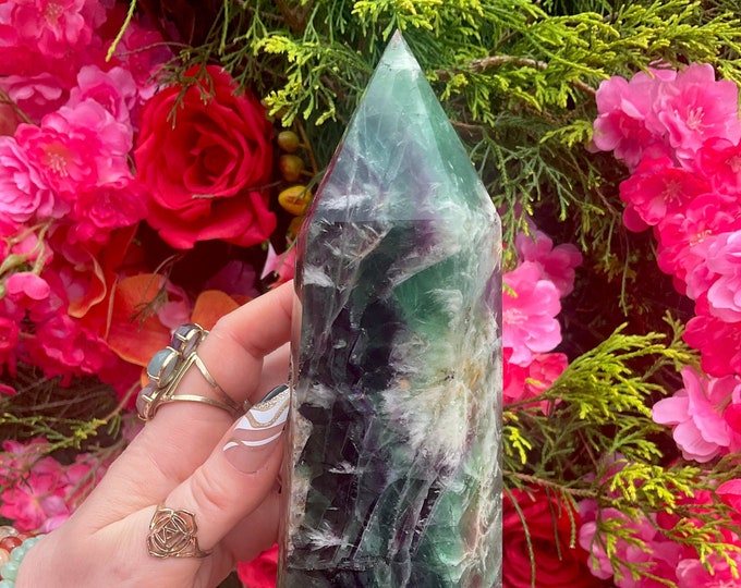 Rainbow Fluorite Crystal Generator ~ Large 3 Lb. 14 oz. ~ 8" Tall ~ Purple, Green, White Colors ~ Fast & Free Shipping USA + Global Shipping