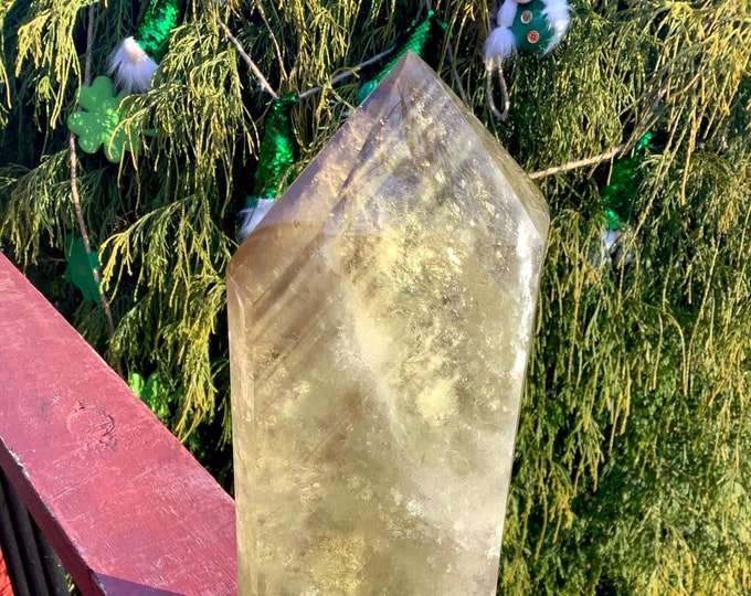 Citrine Crystal Generator ~ Large 3 lb. 11 oz. ~ 9" Tall ~ Sparkling Smokey Inclusions ~ Free Standing Custom Display Stand