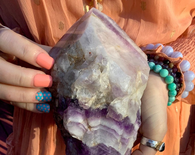 Amethyst Crystal Quartz Large 3 Lb. 8 oz. Wand Cluster ~ 8" Long ~ Natural Violet Purple Colors ~ Sparkling Clear Crystals Inclusions