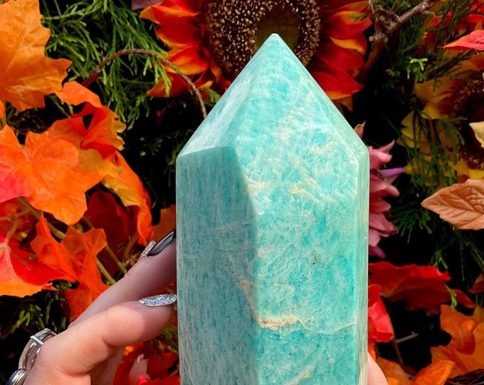 Amazonite Crystal Generator ~ Large 1 Lb. 10 oz. ~ 5 1/2" Tall ~ Natural Polished Tower ~ Beautiful Mineral Specimen ~ Fast & Free Shipping