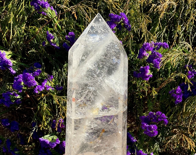 Clear Quartz Crystal Generator ~ Large 8 Lb. 13 oz. ~ 13" Tall ~ White Ghost Clouds ~ Sparkling Rainbow Inclusions ~ Fast & Free Shipping