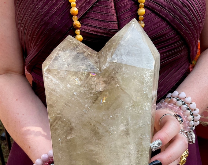 Large Citrine Crystal Twin Flame Generator with Custom Stand