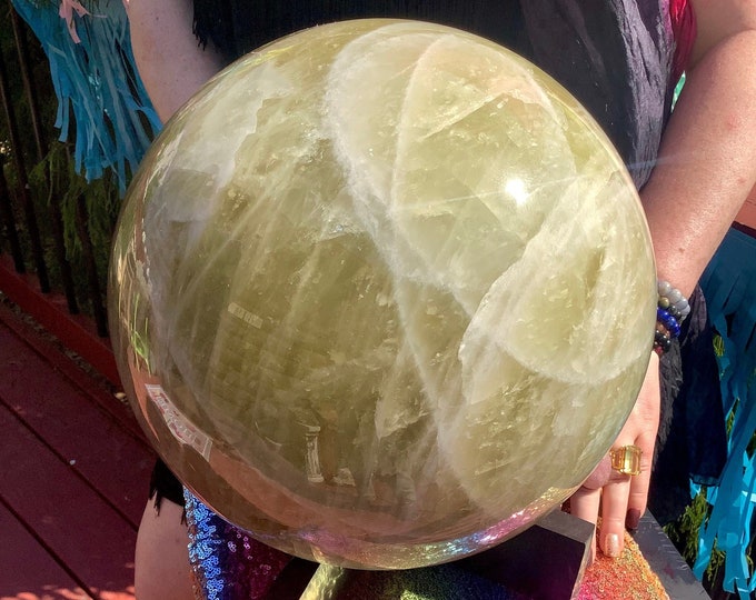Massive Citrine Quartz Crystal Ball: 14" with Handmade Stand