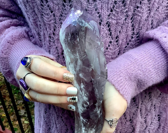 Amethyst Crystal Quartz Large 1 Lb. Wand ~ 9" Long ~ Naturally Sparkling Violet Purple Colors ~ Citrine Inclusions ~ Rare Ametrine Quartz