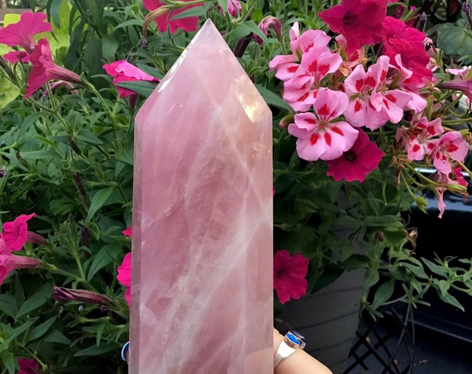 Rose Quartz Crystal Generator ~ Large 1 Lb. 11 oz. ~ 7" Tall Pink Tower ~ Reiki, Feng Shui, Altar, Meditation Display ~ Fast & Free Shipping