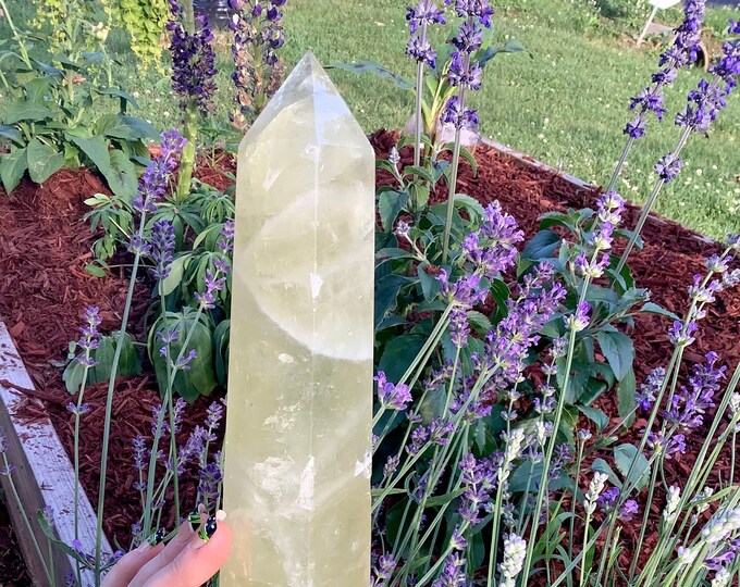Citrine Crystal Generator ~ Large 2 Lb 9 oz ~ 11" Tall ~ Sunshine Yellow Quartz Tower ~ Sparkling Rainbow Inclusions ~ Self Standing Pillar