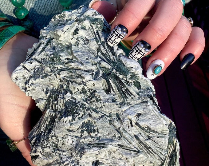 Green Actinolite Crystal Cluster ~ Large 3 lb. 15 oz. ~ 6" Long ~ Natural Unpolished Raw Stone ~ Self Standing Altar Display ~ Fast Shipping