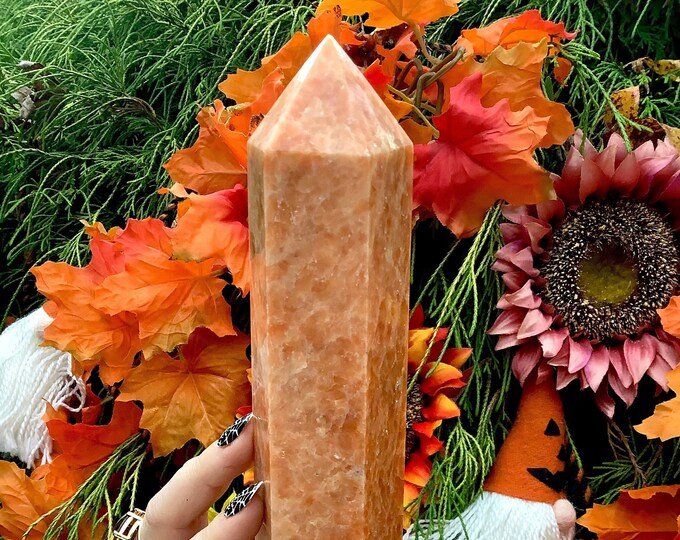 Orange Apatite Crystal Generator ~ 2 lb. 8 oz. ~ 10" Tall Tower ~ Sparkling Rainbow Colors ~ Altar, Reiki Display ~