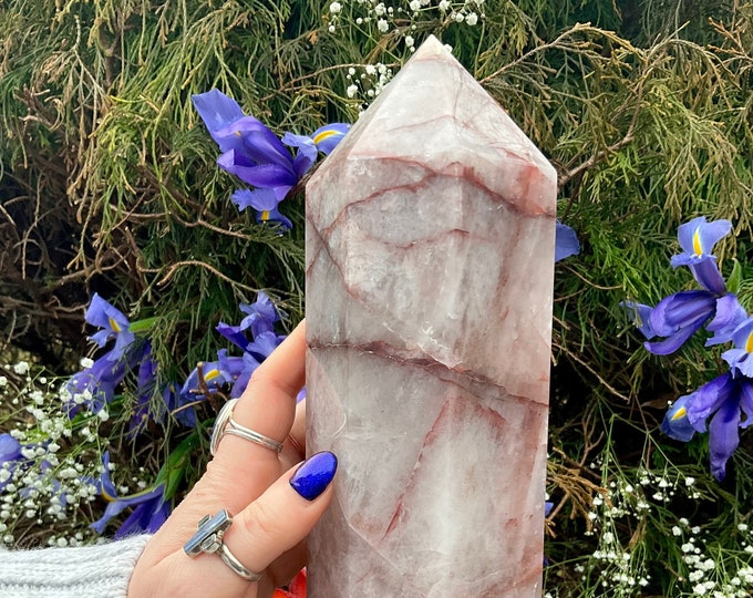 Red Phantom Quartz Crystal Generator ~ 5 Lb. 7 oz. Pillar ~ 11" Tall Tower ~ Colorful Red & White Colors Stunning Inclusions ~ Fast Shipping