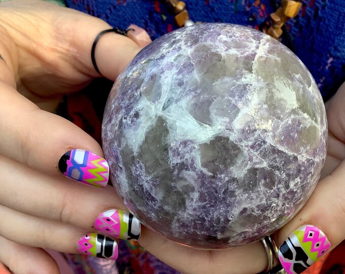 Lepidolite Crystal Ball ~ 14 oz. ~ 2" Wide Sphere ~ Sparkling Lilac Colors ~ Reiki, Altar, Feng Shui Display ~ Free & Fast Shipping from USA