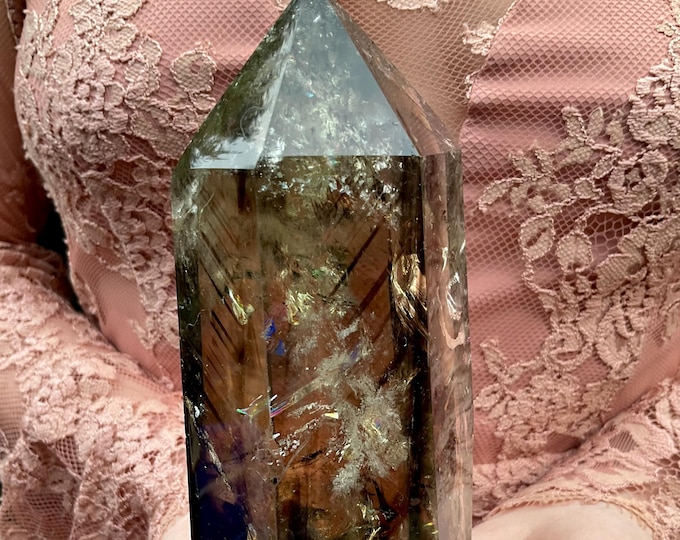 Smokey Citrine Quartz Large 2 Lb. 12 oz. Wand ~ 8" Long ~ High Altitude Himalayan Crystal Point ~ Ultra Clear Sparkling Rainbow Inclusions