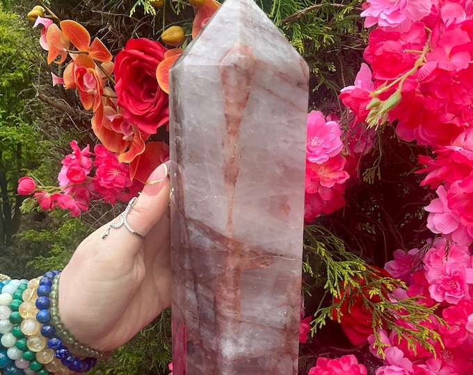 Red Phantom Quartz Crystal Generator Tower: 5 Lb 15 oz, 11" Tall