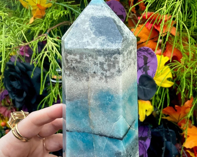 Trolleite Crystal Generator ~ Large 2 Lb. 10 oz. ~ 7" Tall ~ Swirling Blue, Black Sand Colors ~ Scorzalite Lazulite Quartz  ~ Fast Shipping