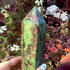 Ruby Zoisite Crystal Generator ~ 1 Lb. 12 oz. ~ 6&quot; Tall Tower ~ Natural Red, Green & Black Vivid Colors ~ Fast, Free Shipping