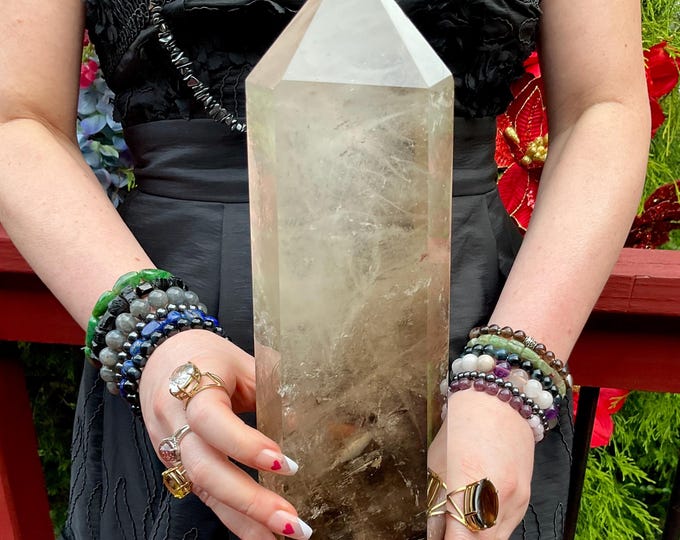 Clear Quartz Crystal Generator ~ Large 11 Lb. 12 oz. ~ 16" Tall ~ Smokey Inclusions ~ Stunning Display Crystal ~ Fast & Free Shipping, USA ~
