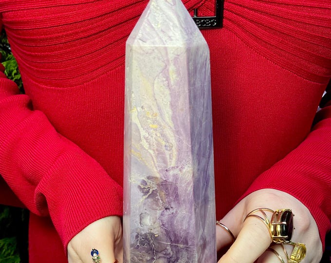 Purple Fluorite Crystal Generator ~ Large 2 lb. 6 oz. ~ 8" Tall ~ Lavender & White Swirling Colors ~ Fast and Free Shipping, USA + Global ~