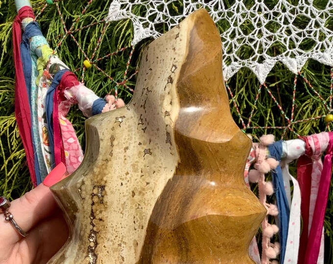 Desert Jasper Crystal Flame ~ Large 3 Lb. 8 oz. ~ 7" Tall ~ Swirling Golden Colors, Home Decor ~ Fast & Free Shipping, USA + Global Shipping