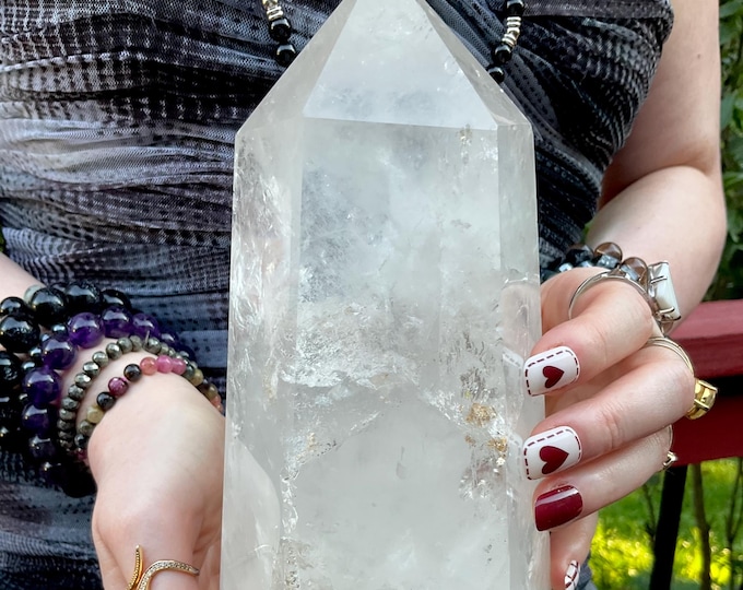 Clear Quartz Crystal Generator ~ Large 5 lb. 4 oz. ~ 9" Tall ~ Sparkling Rainbow Inclusions ~ Metaphysical Home Decor ~ Fast & Free Shipping