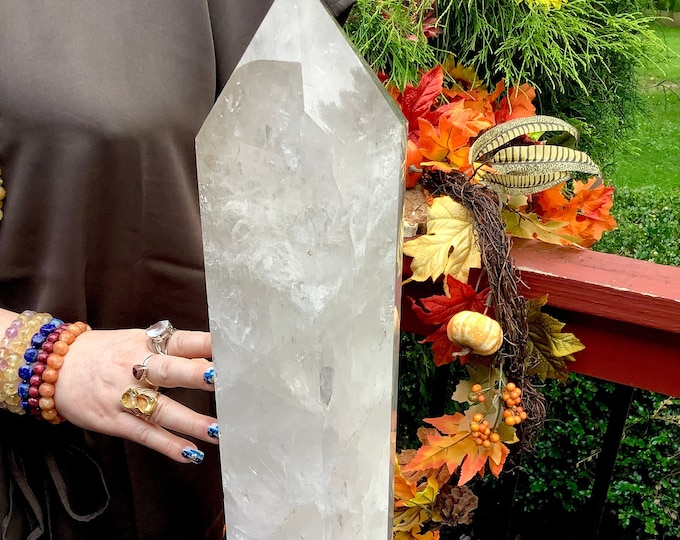 Large Clear Quartz Crystal Generator ~ 25 Lb. ~ 22" Tall ~ Stunning Metaphysical Home Decor ~ Crystal Goddess 888 ~ From The Earth To You ~