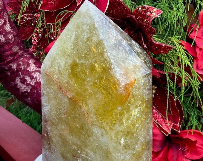 Citrine Crystal Generator ~ Large 11 Lb. 10 oz. ~ 10" Tall with Stand ~ Golden Sunshine Inclusions Sparkling Rainbows ~ Fast Shipping