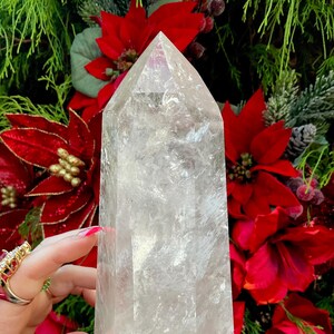 Large Clear Brazilian Quartz Crystal Generator Tower: Silver Inclusions, Rainbows