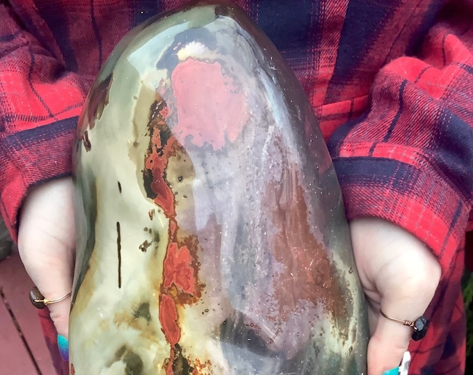 Polychrome Jasper Free Form Crystal ~ Large 12 Lb. 5 oz.  ~ 9" Long ~ Colorful Polished Ocean, Atlantis Stone ~ Fast & Free Shipping