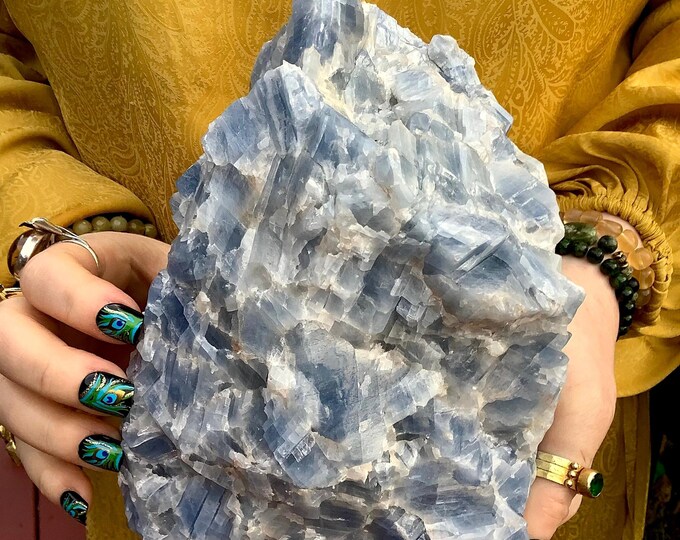 Blue Calcite Crystal Cluster ~ Large 6 Lb. 13 oz. ~ 7" Tall ~ Throat Chakra Reiki Healing Altar Display, Metaphysical Home Decor ~