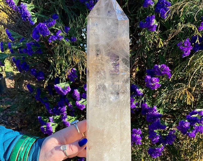 Clear Quartz Crystal Generator ~ Large 6 Lb. 15 oz. ~ 16" Tall ~ Gem Cut Clear Polished Point Crystal Sparkling Inclusions ~ Free Shipping