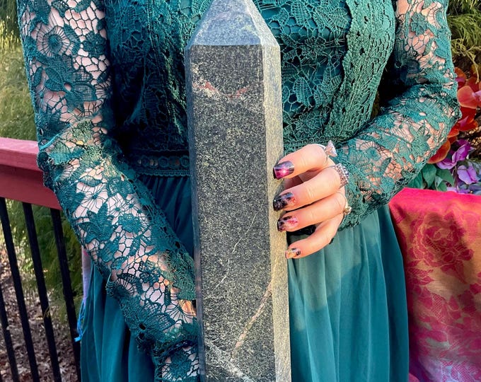 Black & Green Tourmaline Crystal Generator ~ Large 9 Lb. 12 oz. ~ 16" Tall ~ Grounding, Protection, Root Chakra Reiki Altar Display ~ Decor