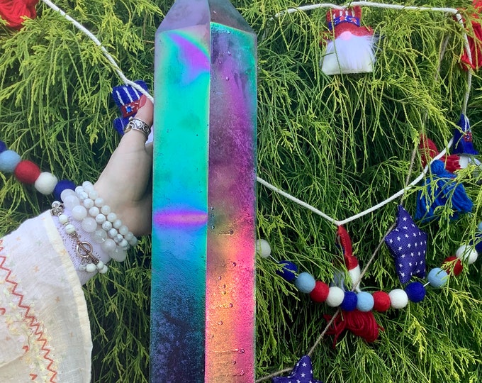 Aura Shungite Crystal Generator ~ Large 26 Lb. ~ 21" Tall Tower ~ Rainbow Colors ~ Pink, Blue, Green, Yellow ~ Fast & Free Shipping from USA
