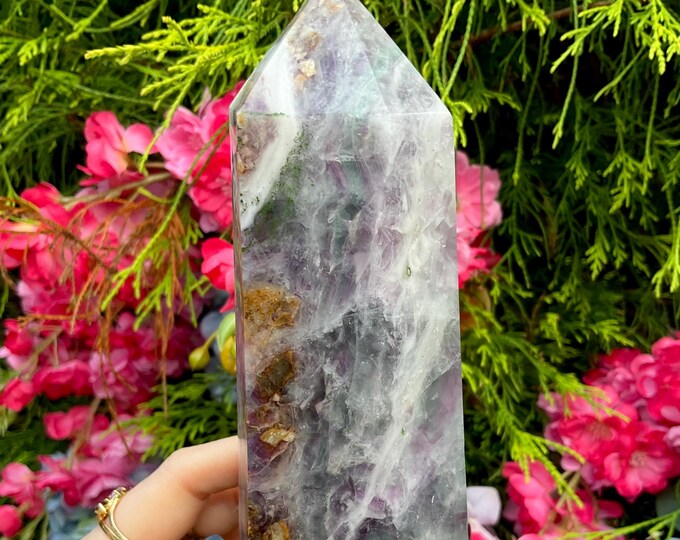 Rainbow Fluorite Crystal Generator: 6" Purple Home Decor