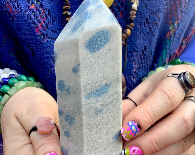 K2 Azurite in Granite Crystal Generator ~ Large 15 oz. ~ 5" Tall Tower ~ Sparkling Blue Colors ~ Rare Specimen ~ Fast Shipping from U.S.A.